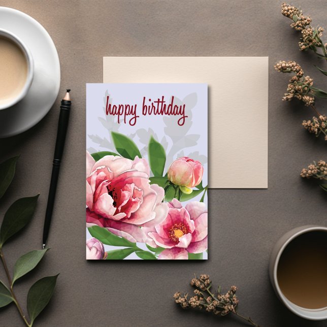 High-Poly Peony Birthday Card Karte (Unique Birthday Cards: Geometric and Flat Art styles featuring florals, animals, and modern designs
)