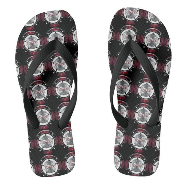 High Roller schwarz u. Rot $10.000. Kasino-Chip Flip Flops (Fußbett)