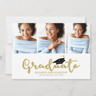 High School 3 Foto Gold Glitzer Calligrafy Grad Ankündigung