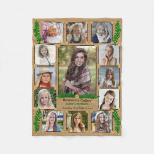 High School Abschluss Foto Collage Burlap Fern Fleecedecke