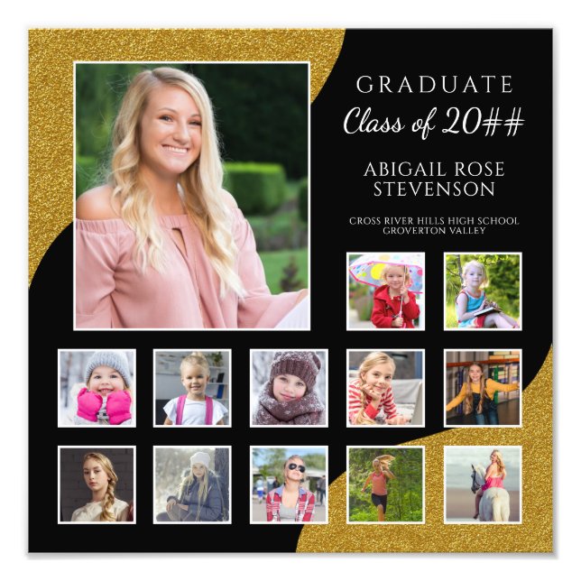High School Abschluss FotoCollage K-12 Gold Fotodruck (Vorne)