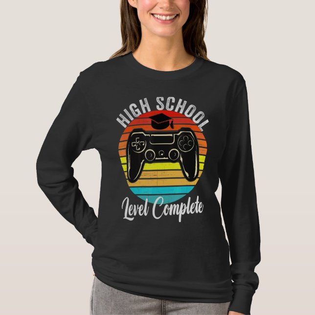 High School Abschluss Level Complete Video Games T-Shirt (Vorderseite)