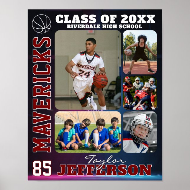 High School Basketball Team Sports Photo Collage Poster (Vorne)