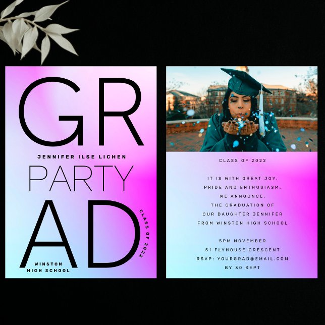 High School Grad Party Black Ombre Moderner Minima Einladung (Von Creator hochgeladen)