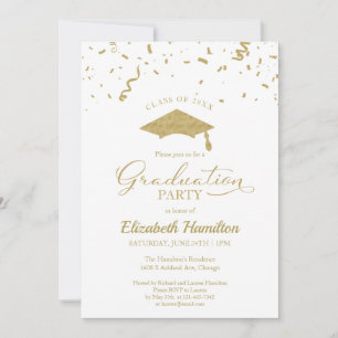 High School Grad Party Gold Confetti White Einladung