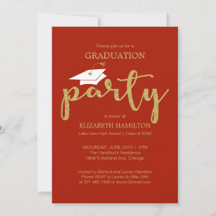 High School Grad Party Gold Red Invitations Ankündigung