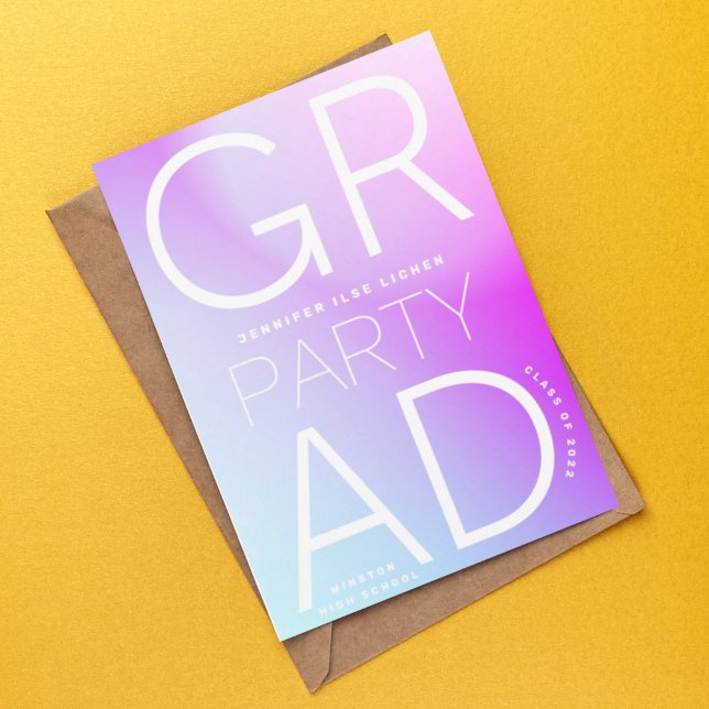 High School Grad Party White Ombre Moderner Minima Einladung (Von Creator hochgeladen)