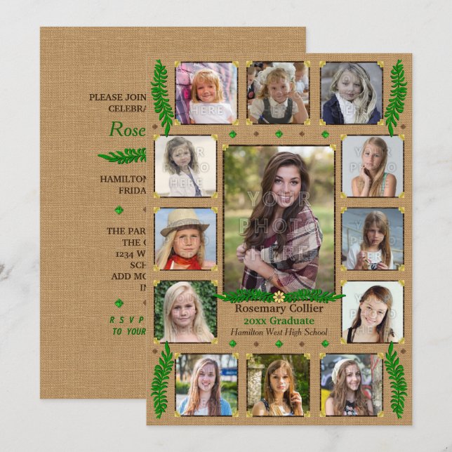High School Graduation Party Rustic Foto Collage Einladung (Vorne/Hinten)