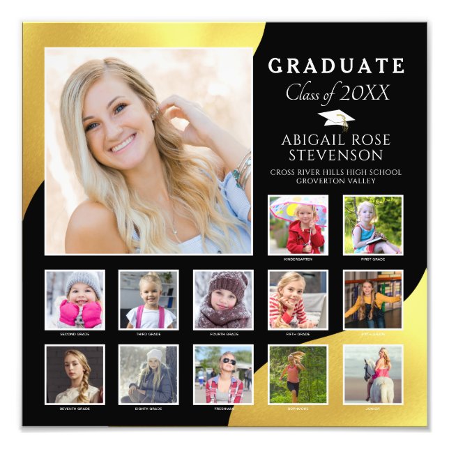 High School K-12 Foto Collage Black Brushed Gold (Vorne)