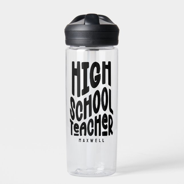 High School Teacher Black Typography Design Trinkflasche (Vorderseite)