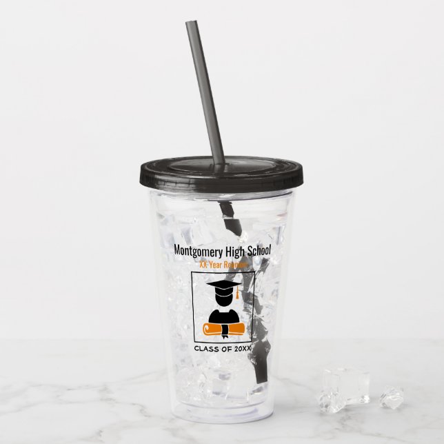 High School Wiedersehen Custom Black Orange Acryltrinkbecher (Vorderseite Ice)