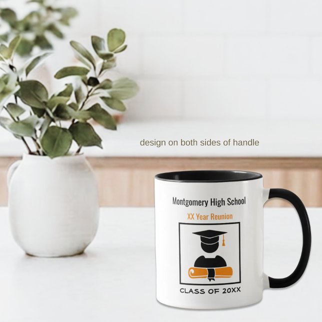 High School Wiedersehen Custom Black Orange Kaffee Tasse (Black and gold class reunion coffee mug template)