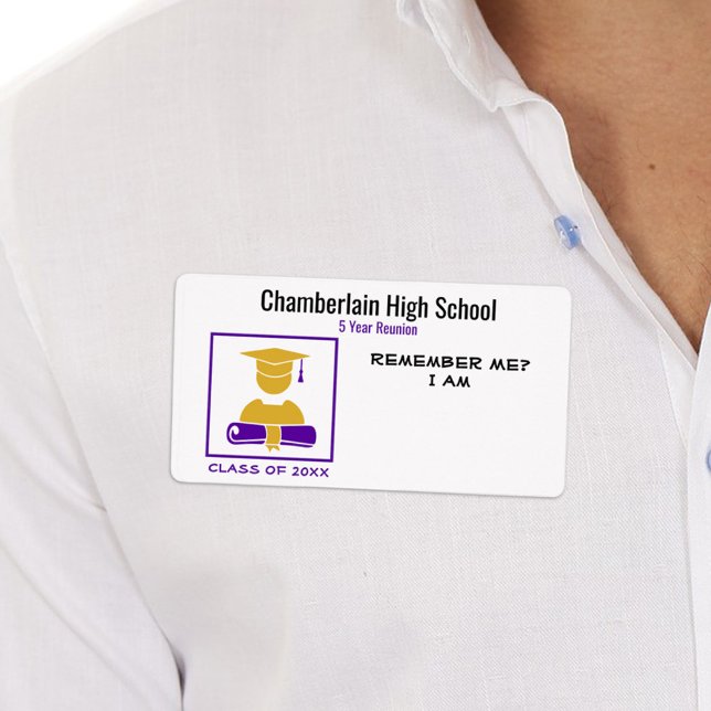 High School Wiedersehen Lila Gold Paper Name Tag (Von Creator hochgeladen)