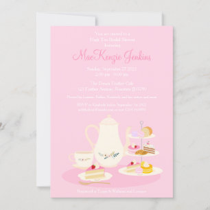High Tea party Bridal Douche invitation couleur ro