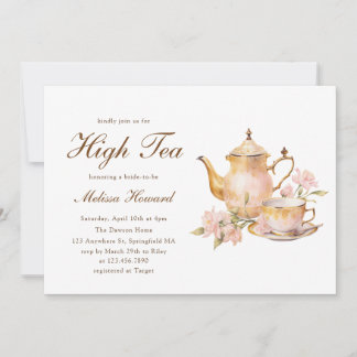 High Tea Pastel Gold Bridal Shower Einladung
