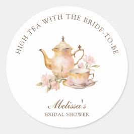 High Tea Pastel Gold Bridal Shower Runder Aufkleber