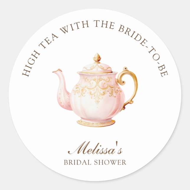 High Tea Pastel Gold Bridal Shower Runder Aufkleber (Vorderseite)