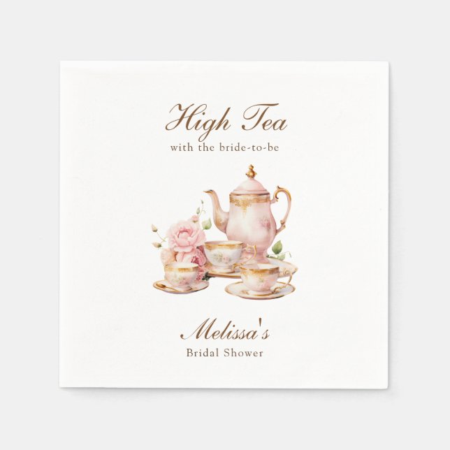 High Tea Pastel Gold Bridal Shower Serviette (Vorderseite)