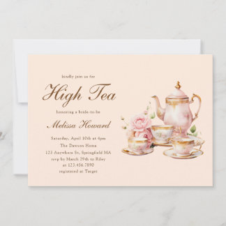 High Tea Pastel Orange Gold Bridal Shower Einladung