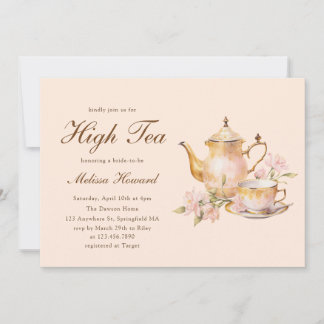 High Tea Pastel Orange Gold Bridal Shower Einladung