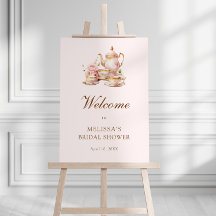 High Tea Pastel Pink Gold Bridal Shower Welcome