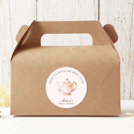 High Tea Pastel Rosa Goldene Hochzeitstorte Runder Aufkleber