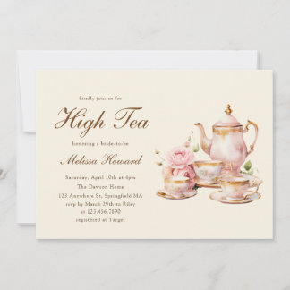 High Tea Pastel Yellow Gold Bridal Shower Einladung