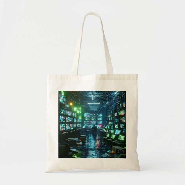 High-Tech Hacker's Lair - Neon Green und Blue Tragetasche (Vorne)