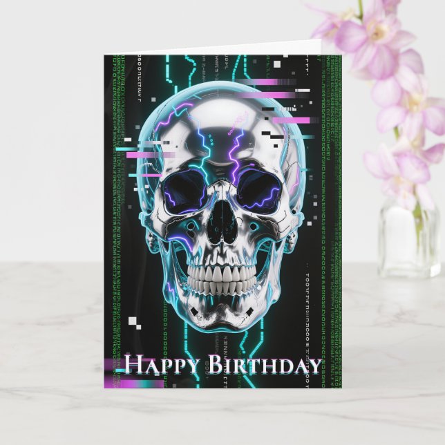 High-Tech Neon Cyber Chrome Skull Karte (Orchidee)