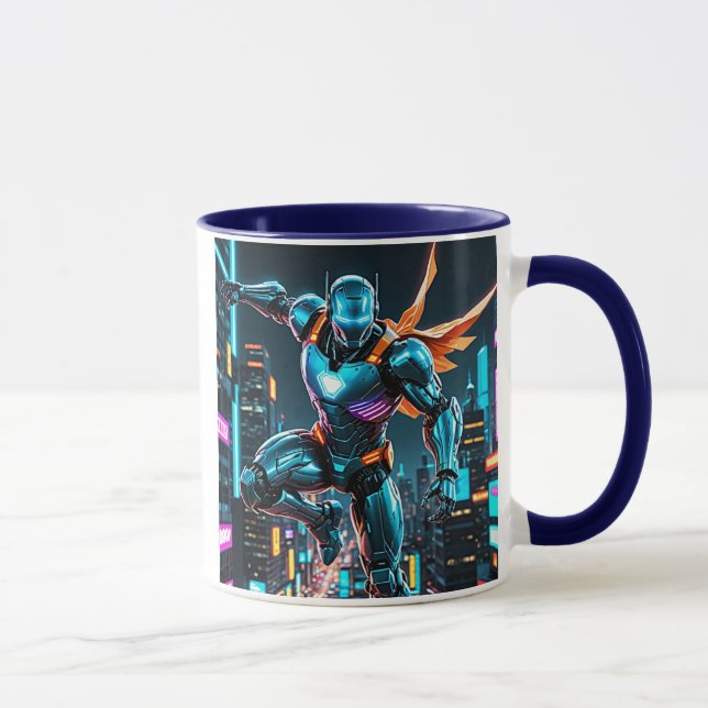 High-Tech-Superhelden-Roboter mit futuristischer R Tasse (Rechts)