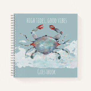 High Tides, Good Vibes Wasserfarben-Krebs-Gästebuc Notizbuch