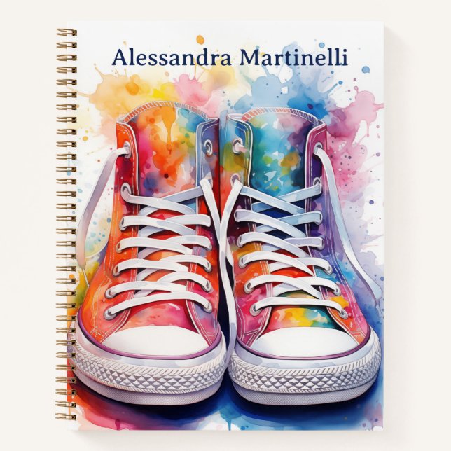 High Top Wasserfarbe Sneakers Personalisiert Kinde Notizbuch (Vorderseite)