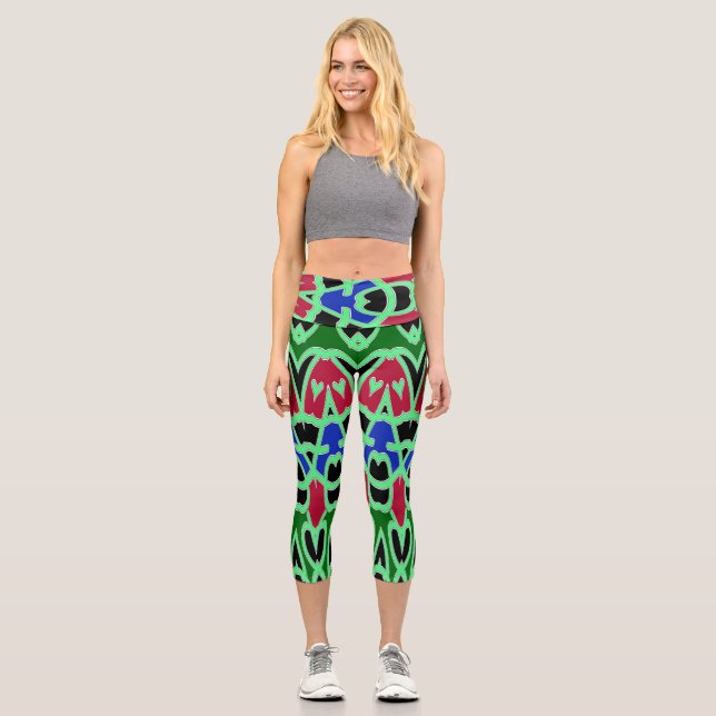 High Waisted Capris, Ein trendiges, vielfarbiges D Capri Leggings (Vorderseite)
