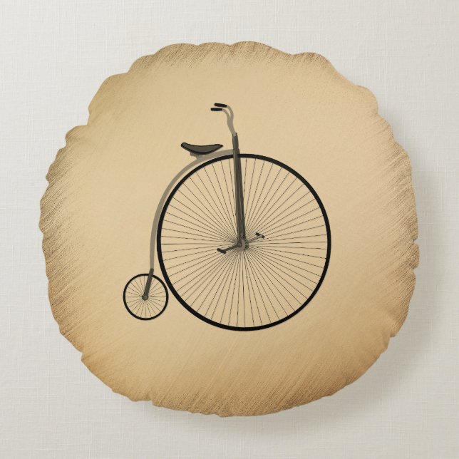 High-Wheel Antique Bicycle Rustic Rundes Kissen (Vorderseite)