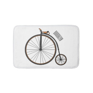 High wheel bicycle cartoon illustration badematte