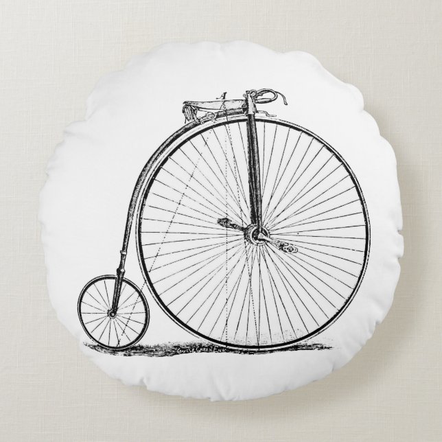 High Wheeler Bicycle Penny Farthing Rundes Kissen (Vorderseite)
