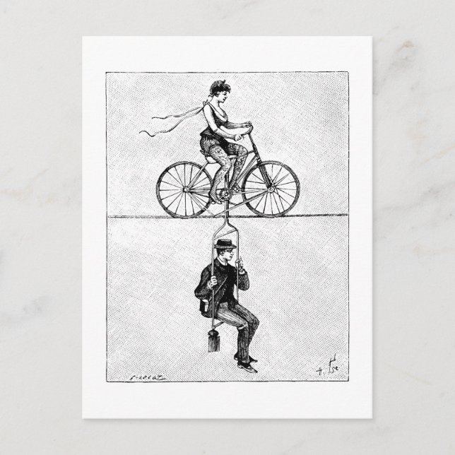 High-Wire Fahrrad - Vintager Circus Cycling Act Postkarte (Vorderseite)