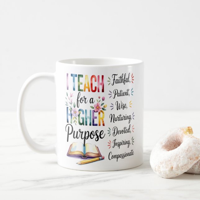 Higher Purpose Book Flowers Pencil Illustration Kaffeetasse (Mit Donut)