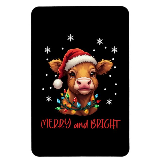 Highland Baby Cow Christmas Lights Magnet (Vertikal)