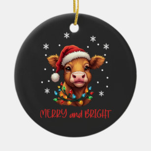 Highland-Baby-Kuh-Weihnachtsbeleuchtung  Keramik Ornament