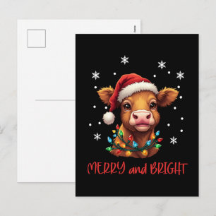 Highland-Babykuh-Weihnachtsbeleuchtung  Feiertagspostkarte