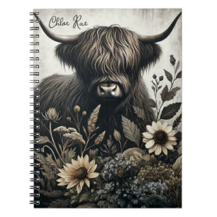 Highland Bull mit Sonnenblume Notizblock