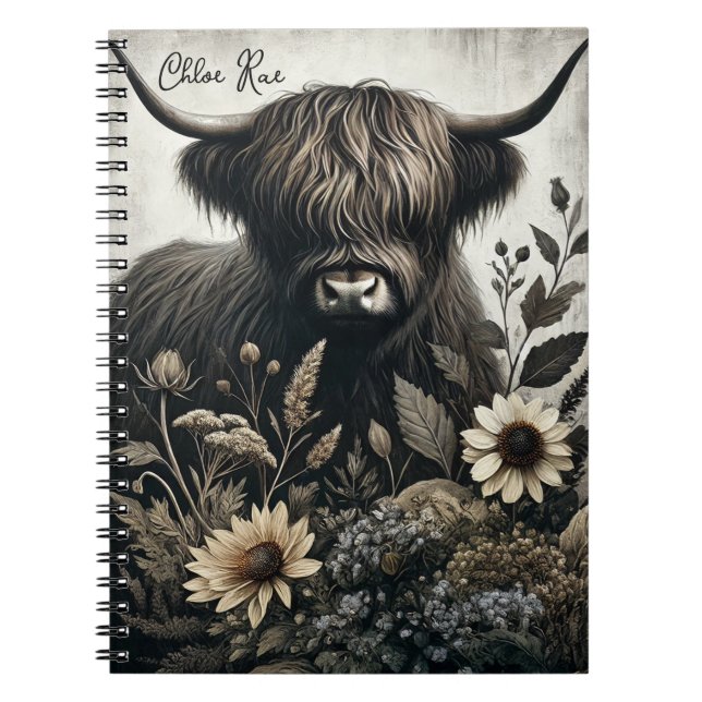 Highland Bull mit Sonnenblume Notizblock (Vorderseite)