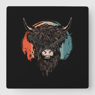 Highland Cattle Quadratische Wanduhr