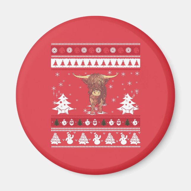 Highland Cattle Ugly Christmas Magnet (Vorne)