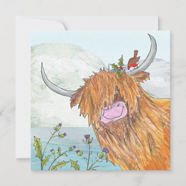 Highland Coo und Rotwein Weihnachtskarte Karte (Vorderseite)