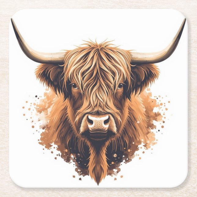 Highland-Coo-Untersetzer Rechteckiger Pappuntersetzer (Vorderseite)