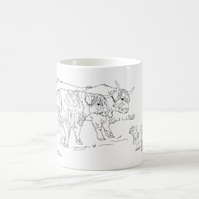 Highland "Coos" mit Scottie Dogs Coffee Tasse (Mittel)