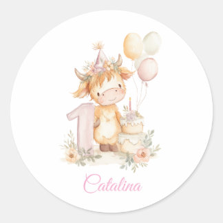 Highland Cow 1st Birthday Runder Aufkleber