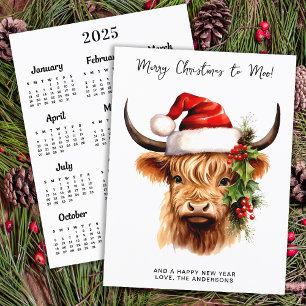 Highland Cow 2025 Calendrier Joyeux Noël Carte